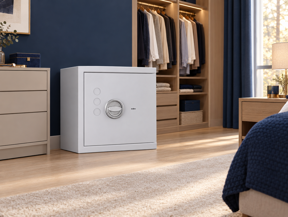 Wertschutztresor COMPACT in Ankleide neben Kleiderschrank statt Wertsachen zu verstecken
