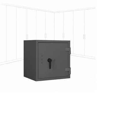 Geöffneter WertSicher Tresor Flex1 Format Gemini Pro 10 in Graphitgrau mit Ablagefach und Wertgegenständen im Innenraum.